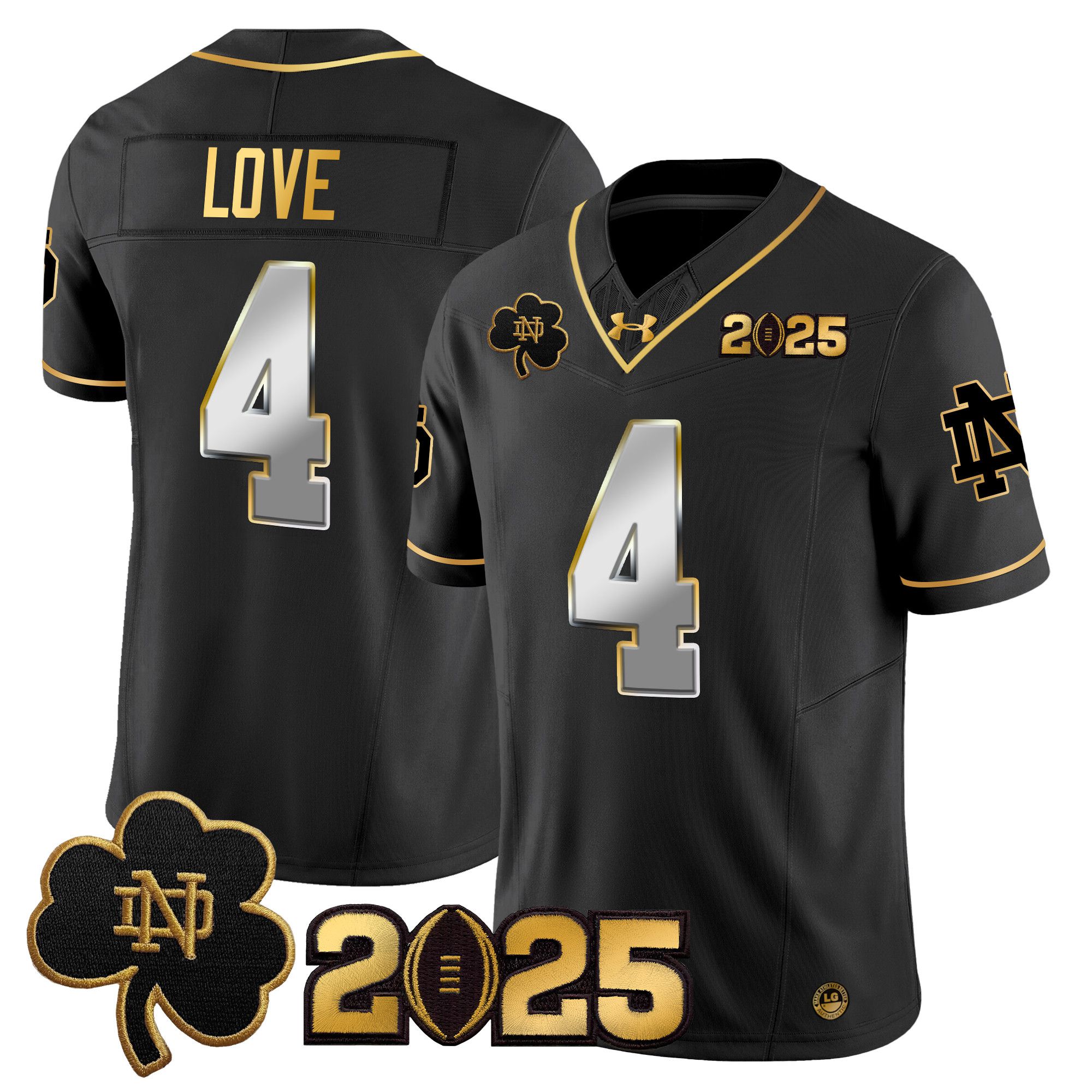 Men Notre Dame Fighting Irish #4 Love Black 2025 CFP Final Patch Gold Vapor Limited NCAA Jersey style 2->ncaa teams->NCAA Jersey
